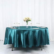 PEACOCK TEAL 108" ROUND Satin TABLECLOTH Light Gray Party Home Kitchen Tabletop
