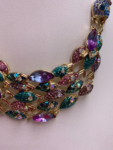 $85 Betsey Johnson gold tone school of fish statement necklace A24A - 第 7/11 張圖片
