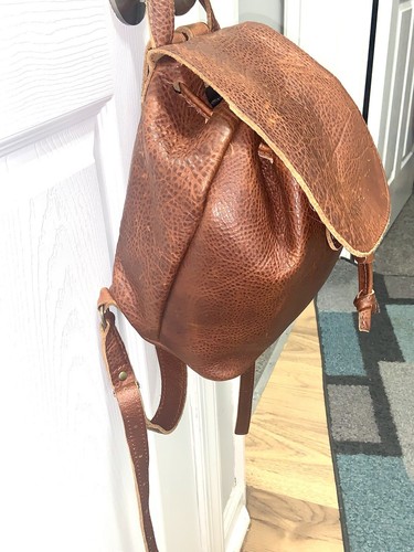 Portland Leather Bucket Backpack Pebbled Bag TAN VGC - Picture 7 of 18