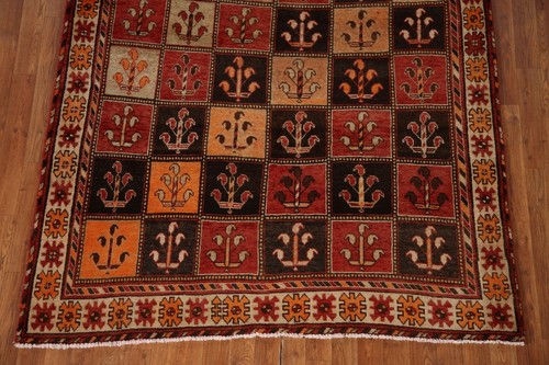 Vegetable Dye Checked Bakhtiari Area Rug 5x9 ft. Handmade Wool Vintage Carpet - Picture 5 of 12