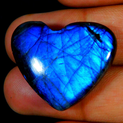 45.00Cts. Natural Blue Fire Marvelous Labradorite Heart Cabochon Loose Gemstone