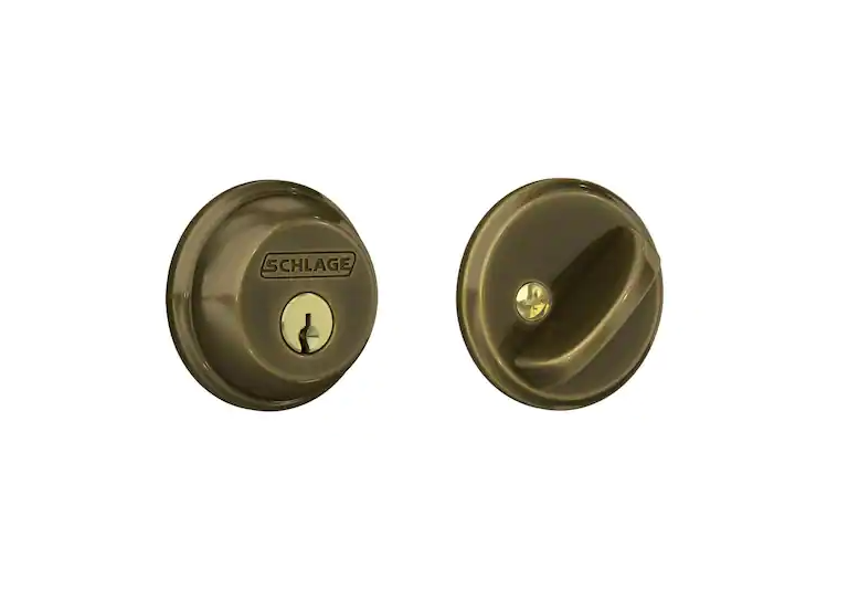 Schlage B60N G 609 Single Cylinder Deadbolt in Antique Brass