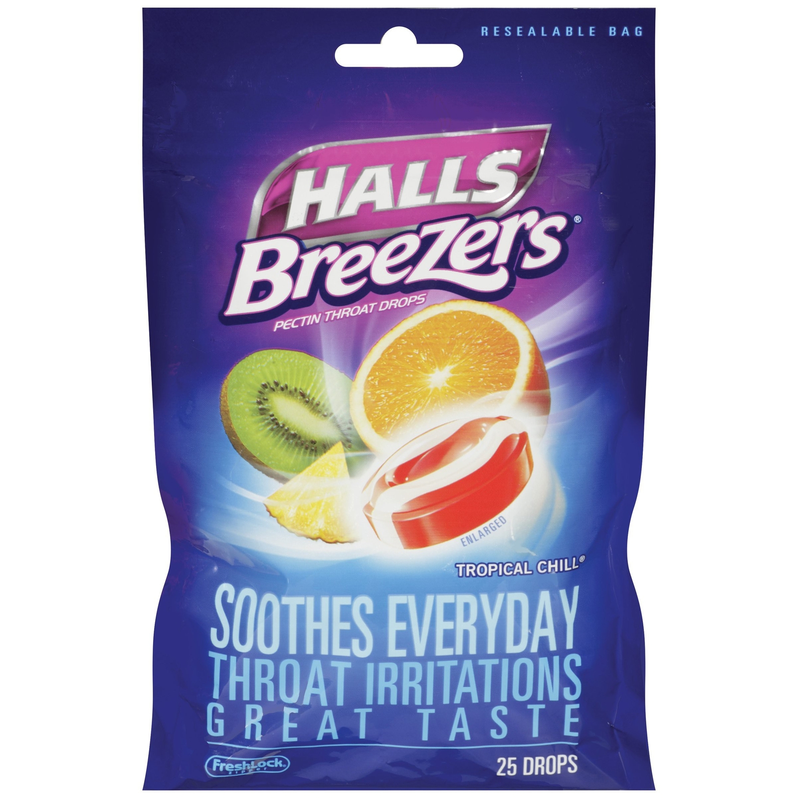 Halls Fruit Breezers Pectin Throat Drops, Tropical Chill, 25 Count eBay