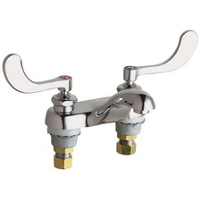 Chicago Faucet Manual Low Bathroom Faucet, 4" Mount, Polished Chrome 2 Hole