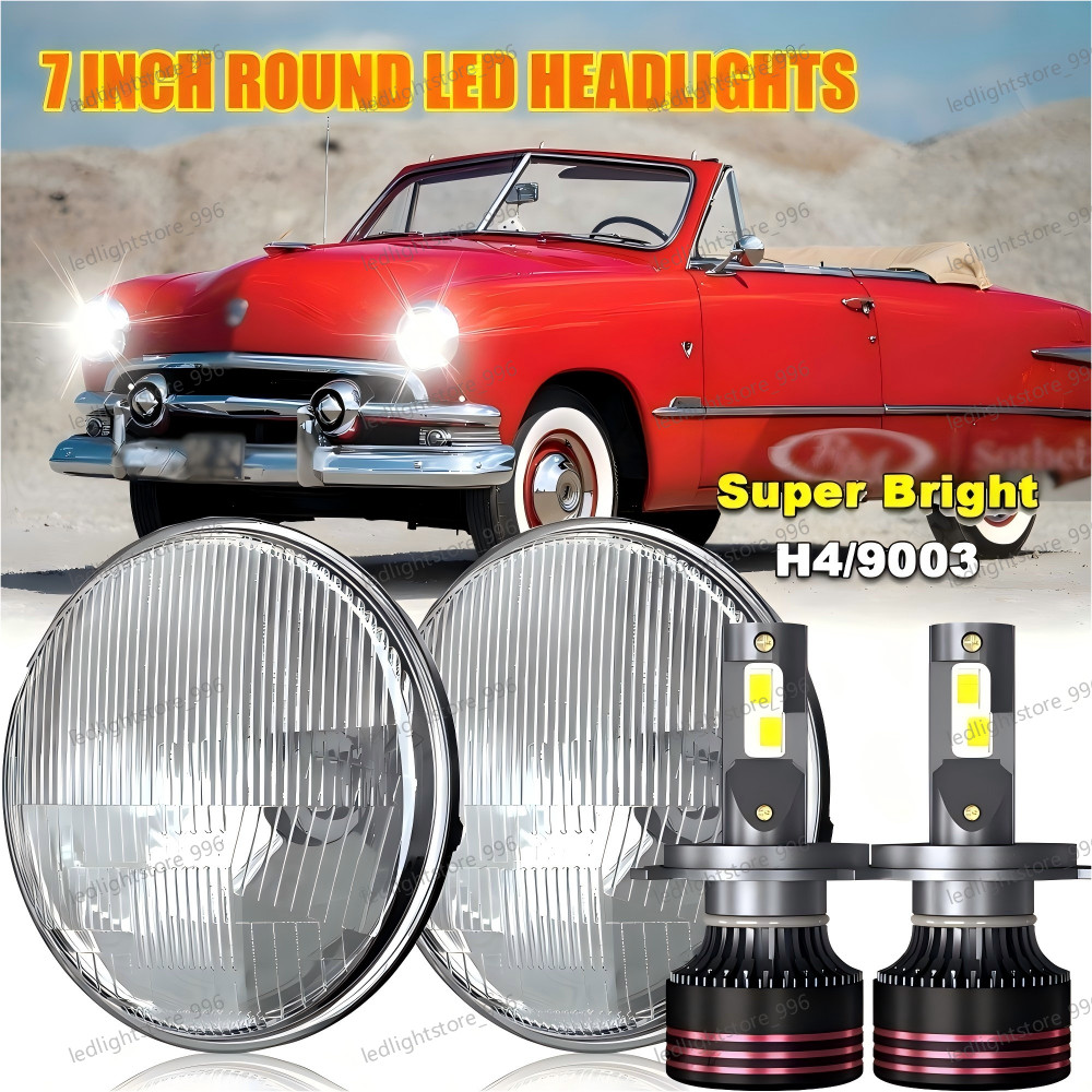 For Ford Deluxe 1939-1951 7" Inch Round LED Headlights Pair