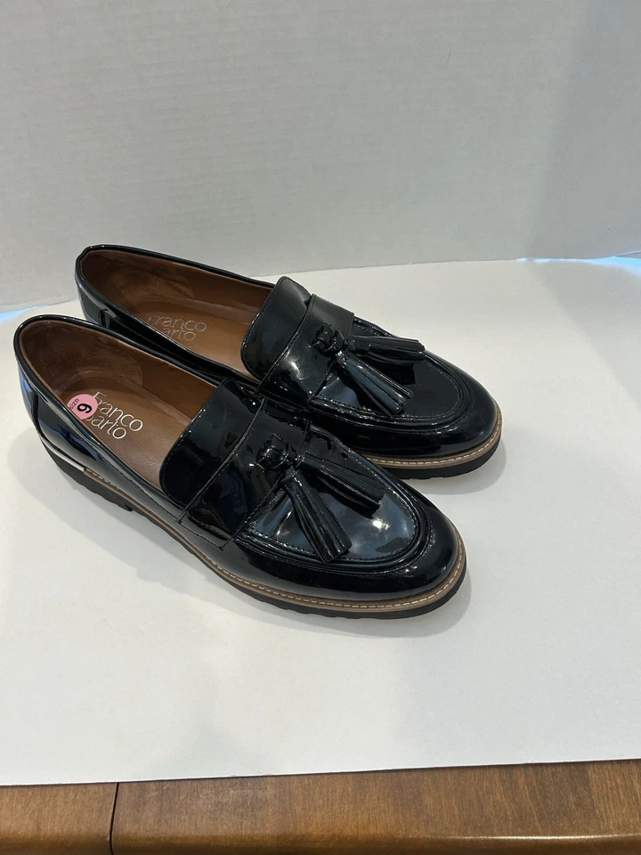 Franco Sarto Women's Shoes 9 Carolynn Tassel Loafers Faux Leather Black Patent - Image 2 of 4
