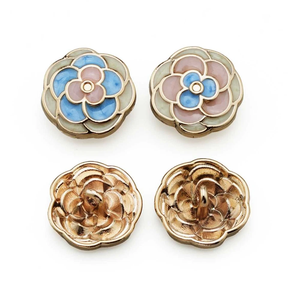 5pcs Vintage Camellia Metal Buttons Gold Edge for Clothing DIY Sewing 15-23mm - Image 4 of 4