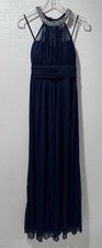 Speechless Blue Halter Gown With Pearl Details