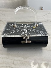 Vintage 1950s Charles S Kahn Black Lucite Box Purse Rare