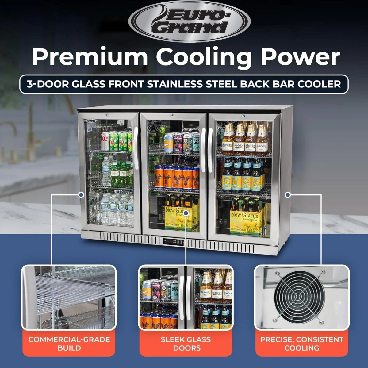 Commercial 3 Door 304 Stainless Under Bench Beer Back Bar Fridge Refrigerator - Picture 12 of 19