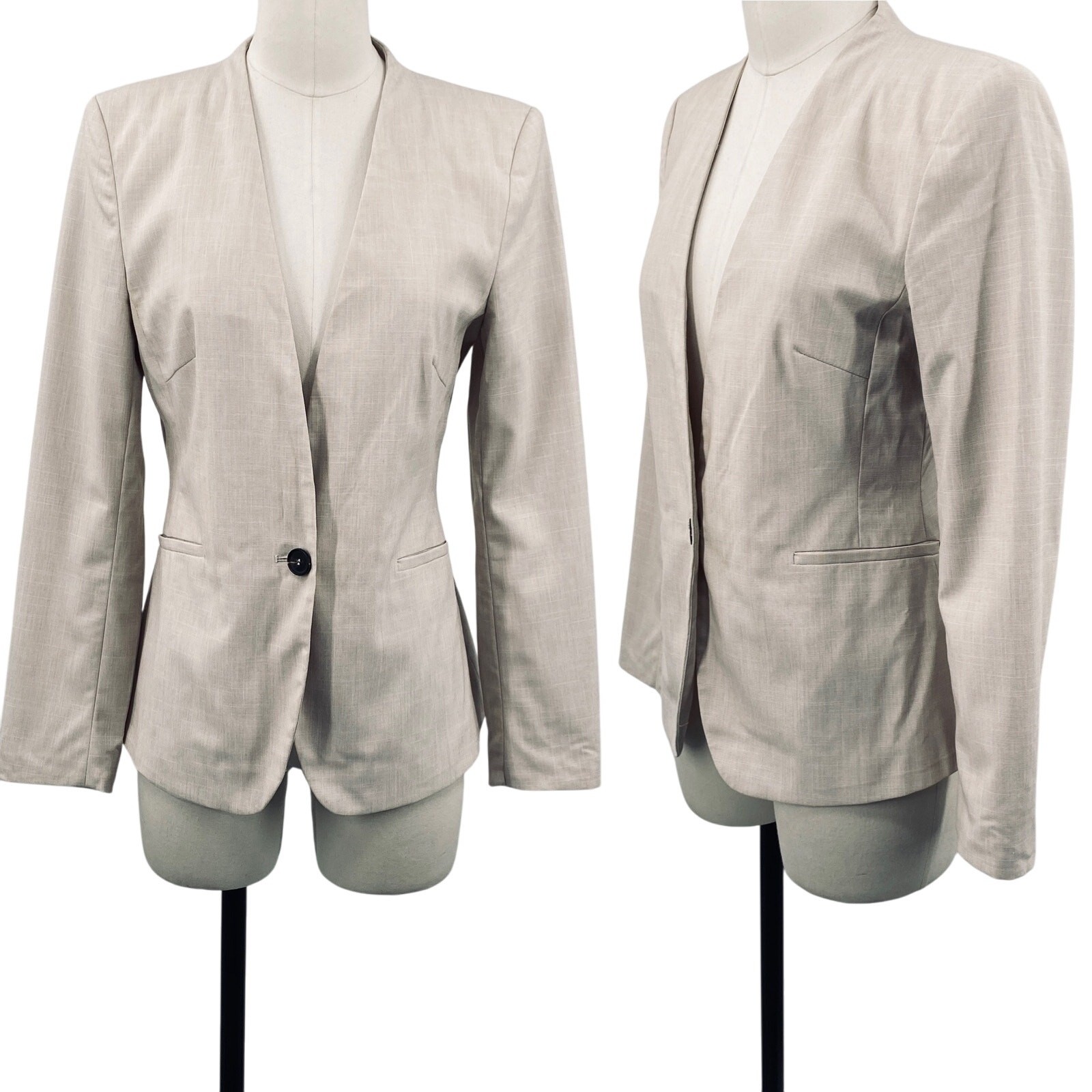 Zara Basic Blazer Single Button Collarless Woven … - image 1