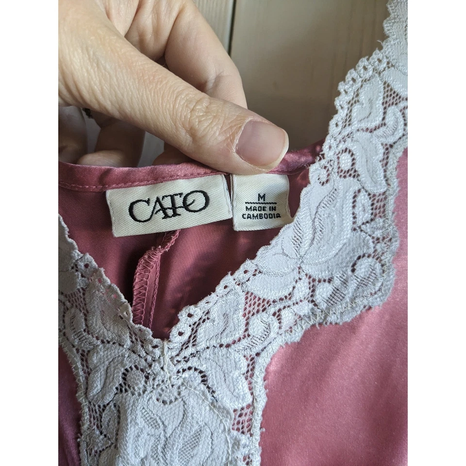 Camisón vintage Cato para mujer rosa y blanco floral de encaje con cuello en V sin mangas talla M Foto 3 de 3