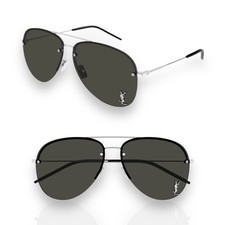Image of Saint Laurent Classic 11M Sunglasses Black Shield Metal Logo Detail