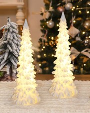 Tabletop Christmas Tree Decoration 8.3'' Tall - Set of 2 Mini White Resin LED...