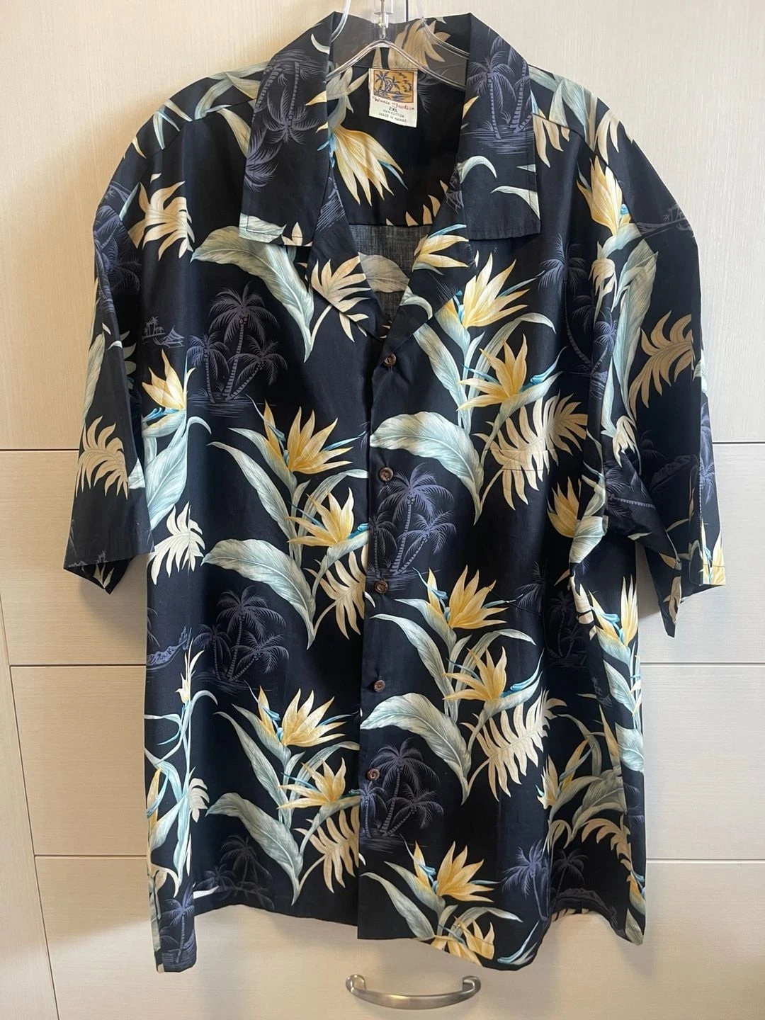 Winnie Fashion Men's 2XL Black Tropical Floral Palm Tree Hawaiian Shirt