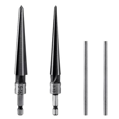2PCS T Handle Taper Reamer Tool Set 6 Fluted Chamfer Reaming 1/4 Inch Hex Shank