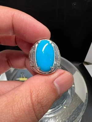 Pierre précieuse turquoise classique avec bague en argent sterling 925 pour c... - Photo 1/4