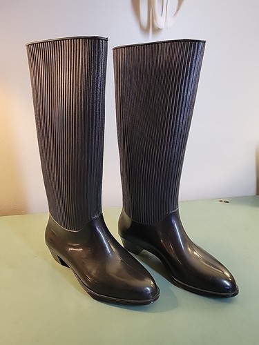 Liza Rigon Vintage Rubber Rain Boots Black 1970s Womens Size 7 Made In Italy - Picture 1 of 16