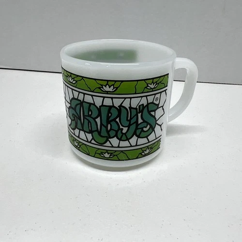 Vintage Arby's Coffee Mug Federal Glass Milk Glass - Green Stained Glass