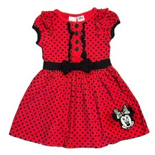 DISNEY Minnie Mouse Dress Toddler Girl Red Black Polka Dots Size 2T