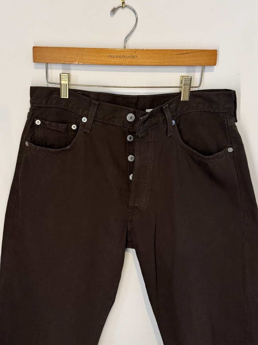 Levi's 501 Jeans Brown Denim Button Fly 34x30 Straight Leg Fit