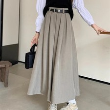 2024 New Korean Skirt Women Solid Color Versatile Mid-length Pleated Skirt Large