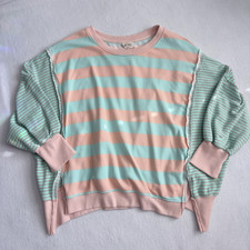 Costal Pink and Teal Pastel Oversized Crew Ne...