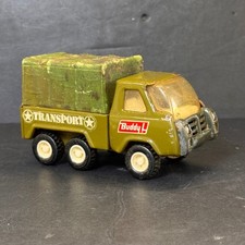 Vintage Buddy L Army Transport Truck Pressed Steel Military Toy Japan 5"