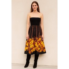 Vintage Art-to-Wear Pleated Silk Midi Skirt Moody Dark Floral stripe size 6 /8