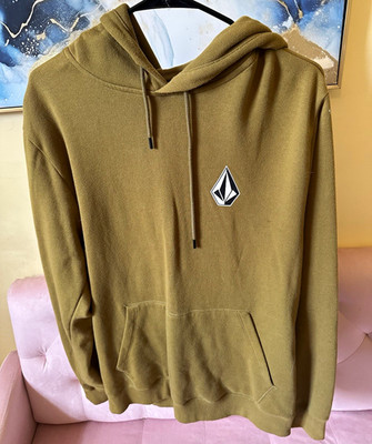 Volcom Men s Olive Green Solid Pullover Hoodie Logo Drawstring Pockets Size L