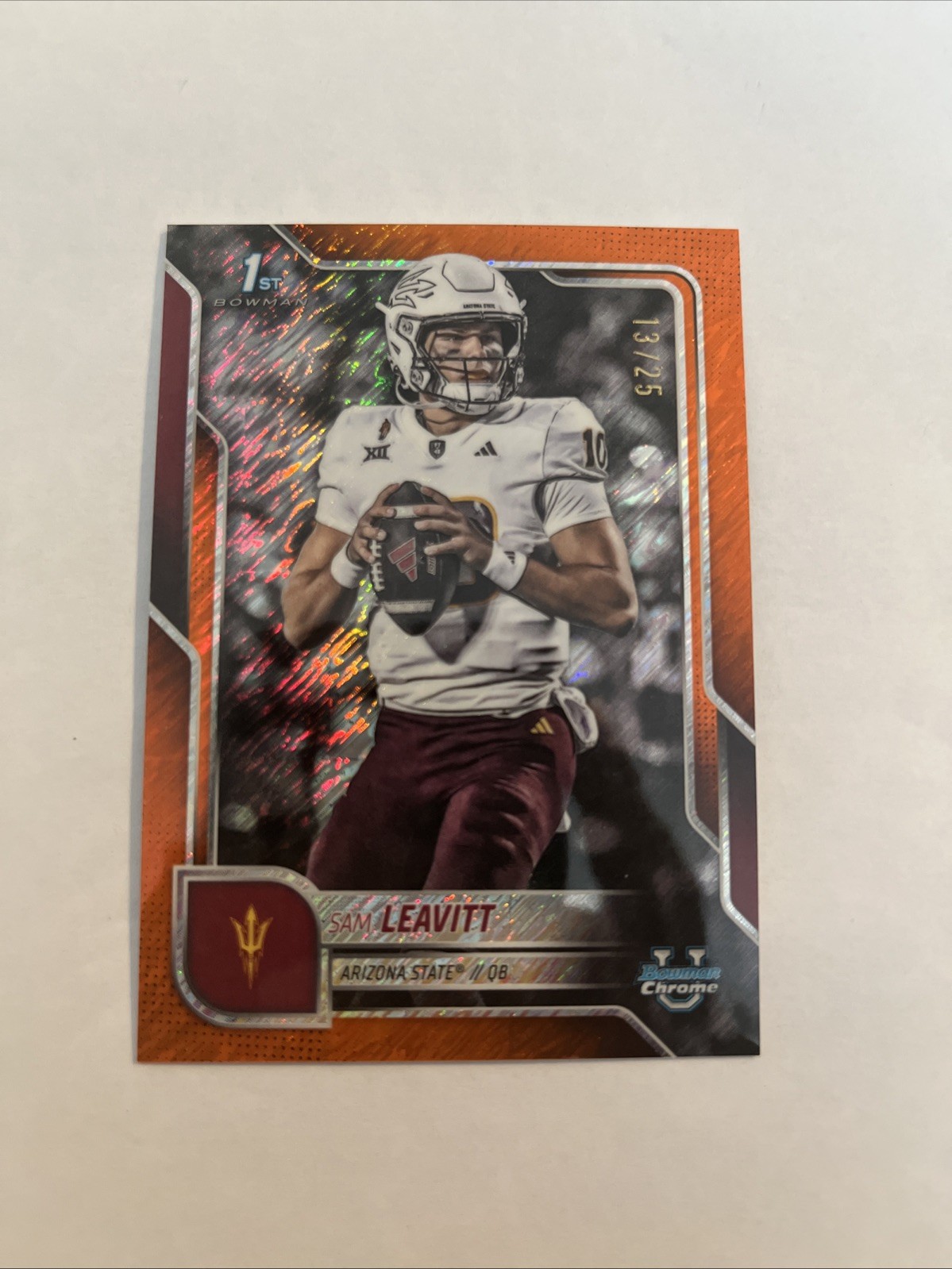 2025 Bowman Chrome University Sam Leavitt 1st Orange Shimmer Refractor #13/25