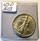 Brilliant Uncirculated 1943 Walking Liberty US Silver Half Dollar