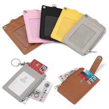 PU Leather Card Holder Wallet Coin Purse Keychain Mini Business ID Badge Case