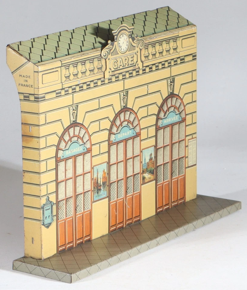 Antique jouet JEP Jouet de Paris tôle échelle 0 gare facade années 1910 - Immagine 4 di 4