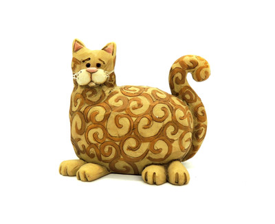 Blossom Bucket Suzi Skoglund Scroll Work Tabby Cat Figurine Fat Cat Retired