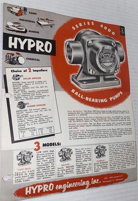 #ad Vintage 1960s Hypro Pumps Series 4000 Litho AD Brochure Minneapolis MN Prop $13.65