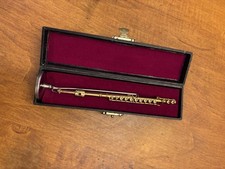 Miniature Brass Flute Replica Musical Instrument in Red Lined Case