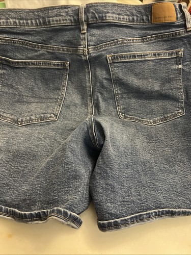 American Eagle pantaloncino donna 12 blu a righe vita alta perfetto bermuda denim - Foto 7 di 9
