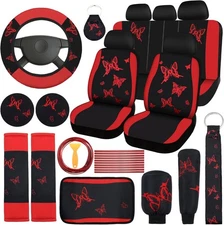 BBTO 43 Pcs Butterfly Car Seat Full Set Accessories Red, Black 
