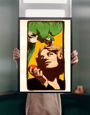 Frau mit Papagei 1898 POSTER DRUCK A5A1 Vintage Französisch Deutsch Wandbild Deko