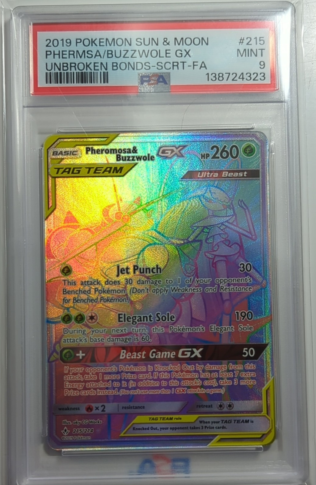 Pokemon Pheromosa & Buzzwole GX 215/214 Unbroken Bonds Tag Team PSA 9