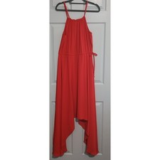 Express Handkerchief Hem Maxi Dress XS Red Sleeveless Halter Neck Side Tie