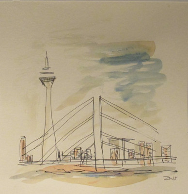 Harlekin Karneval Original Zeichnung Atelier Düsseldorf urban sketch 20x20