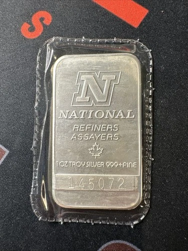 Vintage 1 Troy Oz .999 Fine Silver Bar National Refiners Sealed Ounce Rare (C)