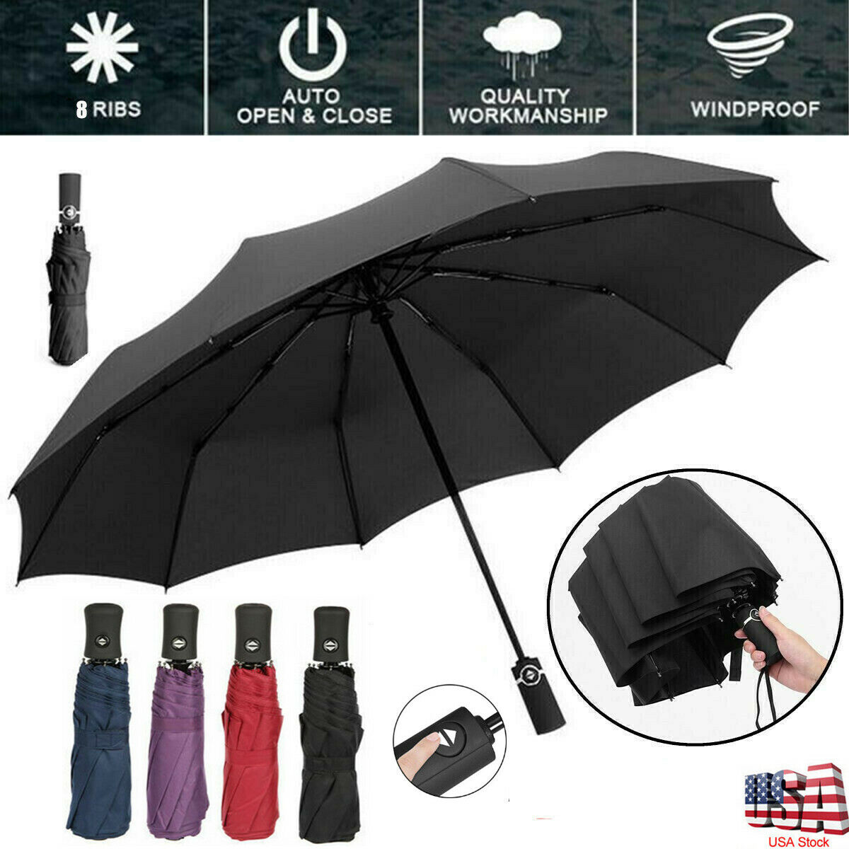 Automatic Umbrella Anti-UV Sun/Rain Windproof 3 Folding Compact