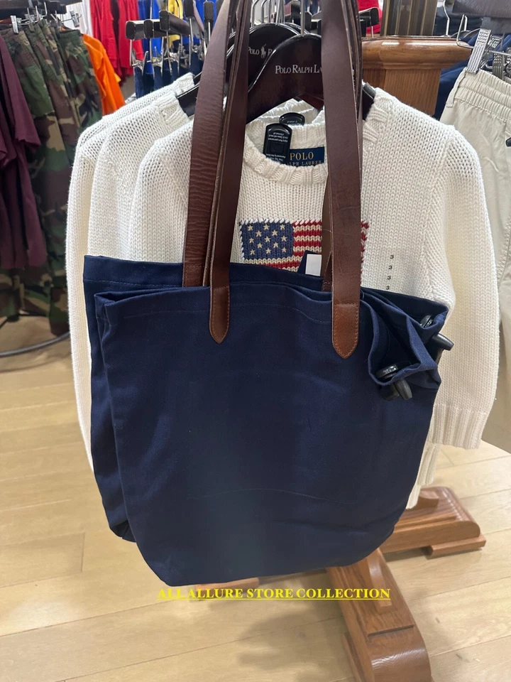 NWT Polo Ralph Lauren Navy Cotton Twill Embroidered FIELD JACKET BEAR Tote Bag - Image 3 of 4