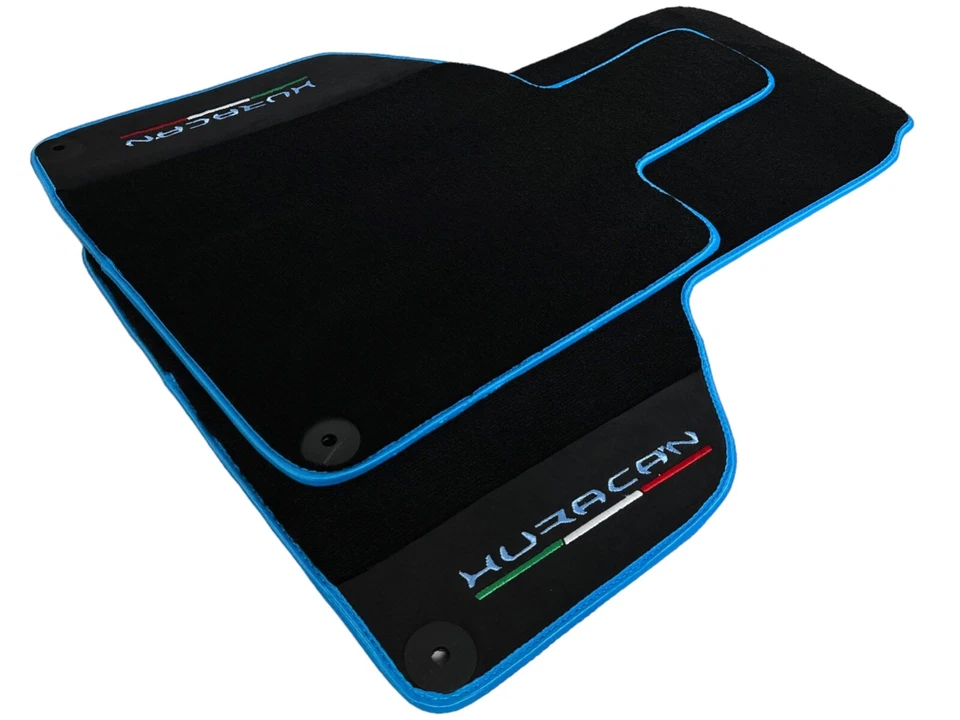 Black Floor Mats For Lamborghini Huracan 2014-2023 Tailored Light Blue Trim - Imagen 3 de 4
