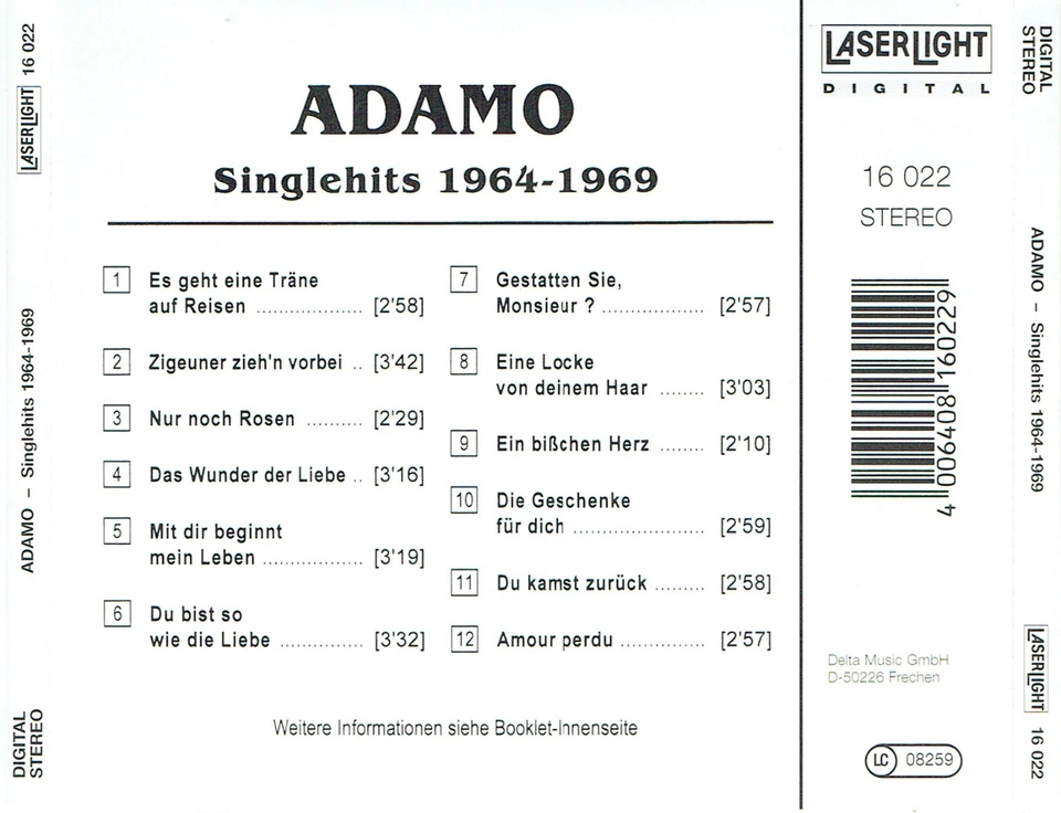 (CD) Adamo - Single Hits 1964–1969 - Es Geht Eine Träne Auf Reisen, u.v.a. - Bild 2 von 2