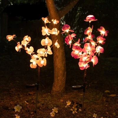 2 PCS Solar Garden Lights Orchid Flowers Stake Lamp For Yard Outdoor Patio Decor