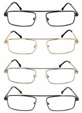 Retro Rectangle Reading Glasses Metal Frame Spring Hinges High Power up to 3.00